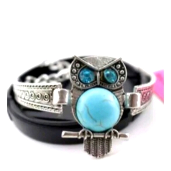 Silver and Turquoise Owl Bracelet New Betsey Johnson - Picture 1 of 2